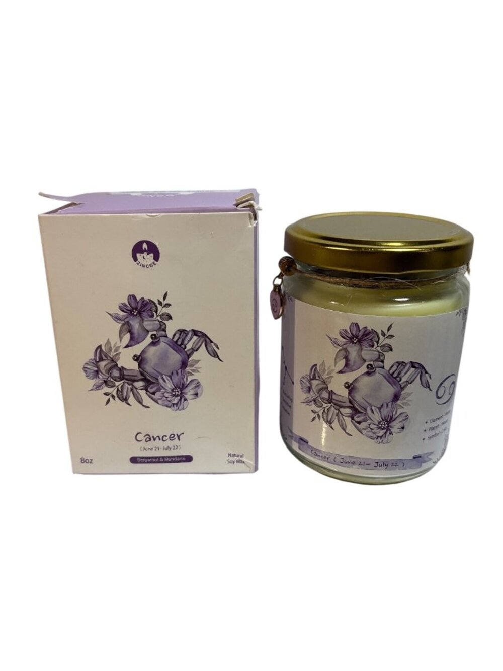 Cancer Zodiac Candle 8oz Natural Soy Wax Bergamot & Mandarin